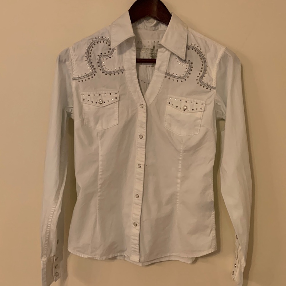 Vintage White Studded Western Button-Down Shirt